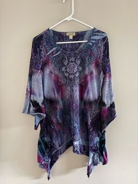 ONE WORLD Purple Multicolor Paisley Tunic